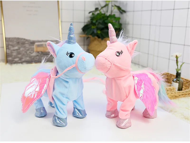 1 шт. 35 см Kawaii электрическая ходьба и Поющая музыка плюшевая игрушка единорог плюшевая игрушка-животное игрушечные единороги детские подарки на день рождения