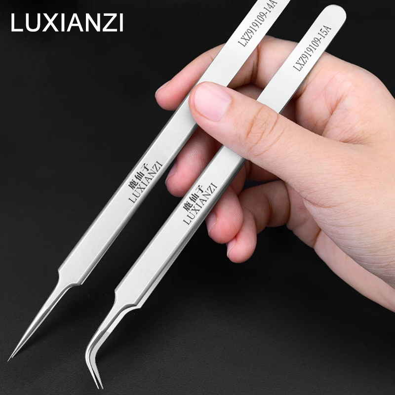 Precision Tweezers Stainless Steel Repair Tool Straight Elbow