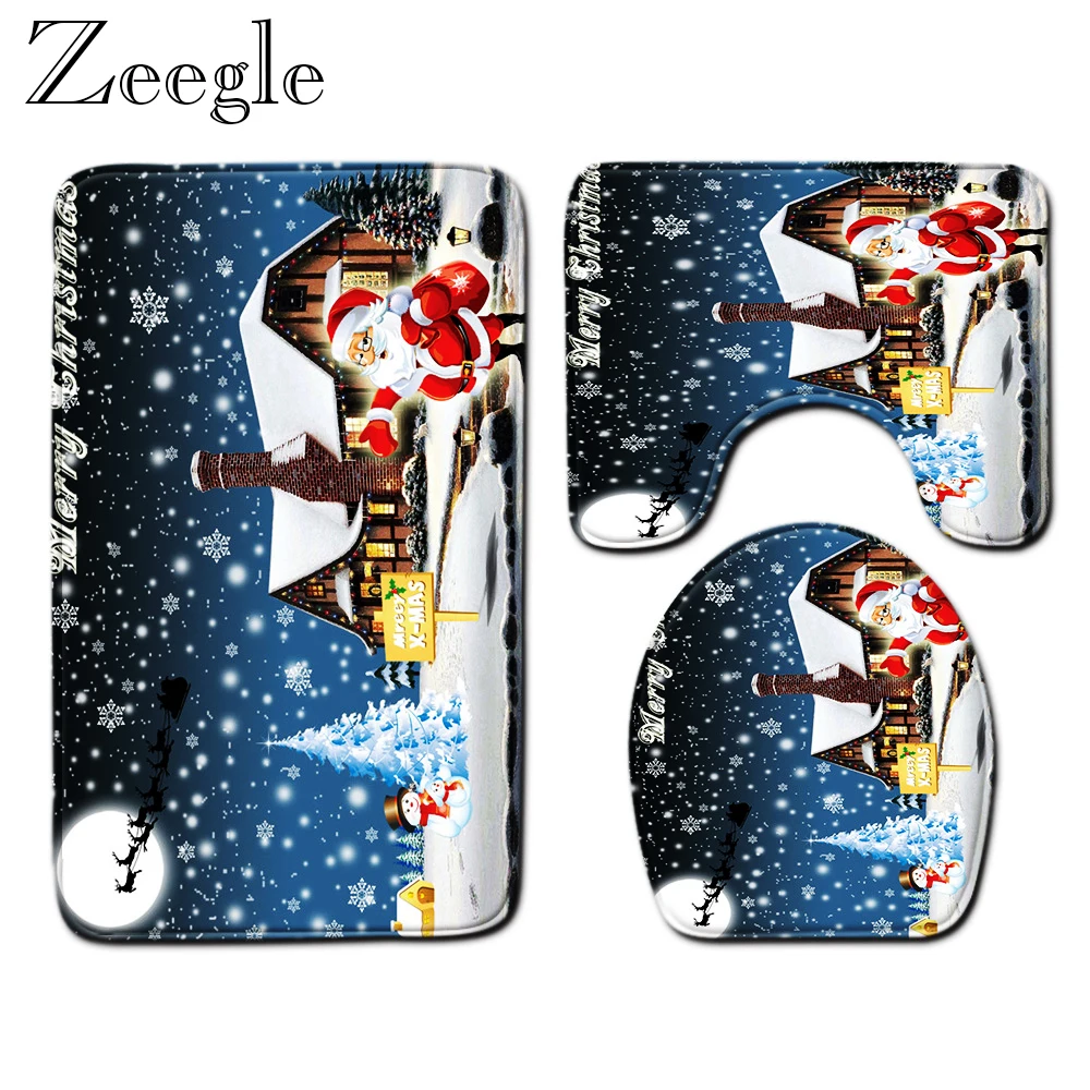 Christmas Bathroom Mat Bathroom Carpet Anti-slip Bath Shower Mat Christmas Decorations for Toilet Absorbent Toilet Pedestal Rug