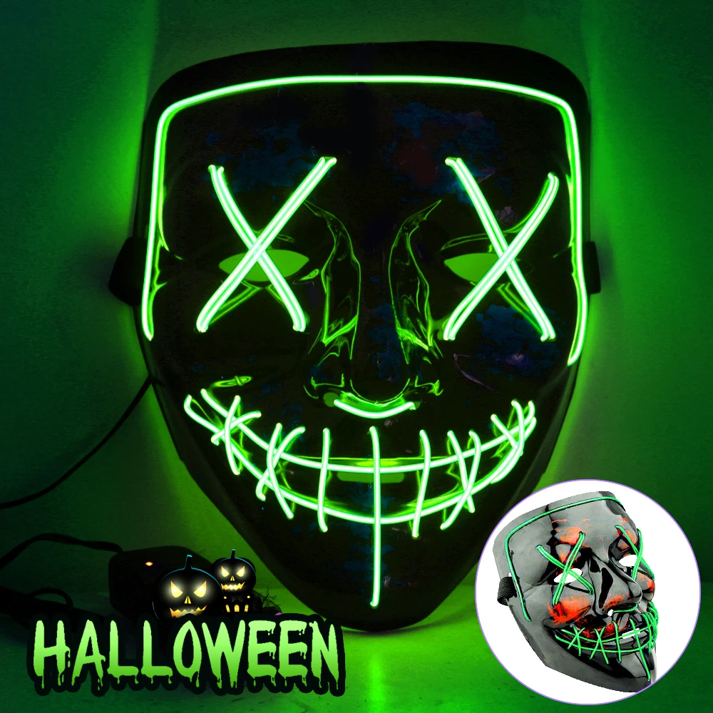 

Led Mask Halloween Party Masque Masquerade Masks Neon Maske Light Glow In The Dark Mascara Horror Maska Glowing Masker Purge