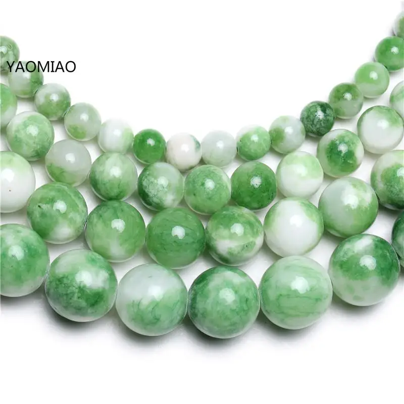 Colorful Green white Persian jade Round Stone Beads for Jewelry Making 15'' Strand DIY Bracelet 6mm 8mm 10mm 12mm