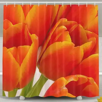 

Shower Curtain,Golden Tulip Flowers Design Polyester Waterproof Fabric with 12 Rust Proof Hooks,72 X 72 Inches
