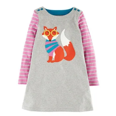 Vidmid детский платья для маленьких девочек; Новая одежда из хлопка с аппликацией животных одежда принцессы платье для девочки платья с длинным рукавом
