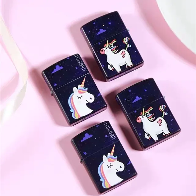

Free shipping windproof unicorn kerosene lighter color printing dream a man's gift