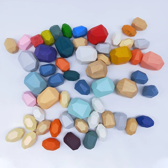 Wooden Rainbow Wood Balance Blocks Wooden Colored Stone Building Block Educational Toys Creative Montessori Toys for Kids 6