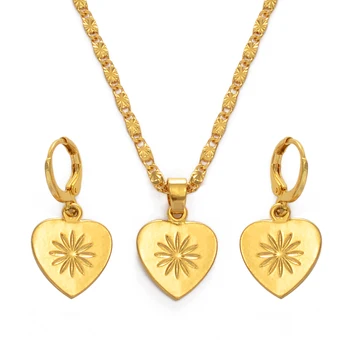 

Anniyo Heart Jewelry Sets Gold Color Pendant Necklaces and Earrings for Women Girls Marshallese #122116