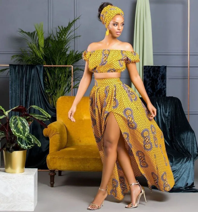 BOHISEN африканская Дашики платья для женщин Базен костюмы короткий рукав африканская Женская одежда с Scraf цветочный принт