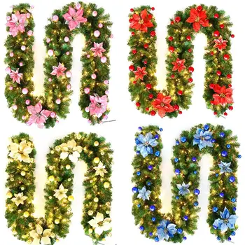 

Christmas Rattan Artificial Wreath 2.7m Green Christmas Family Party Decoration LED Light