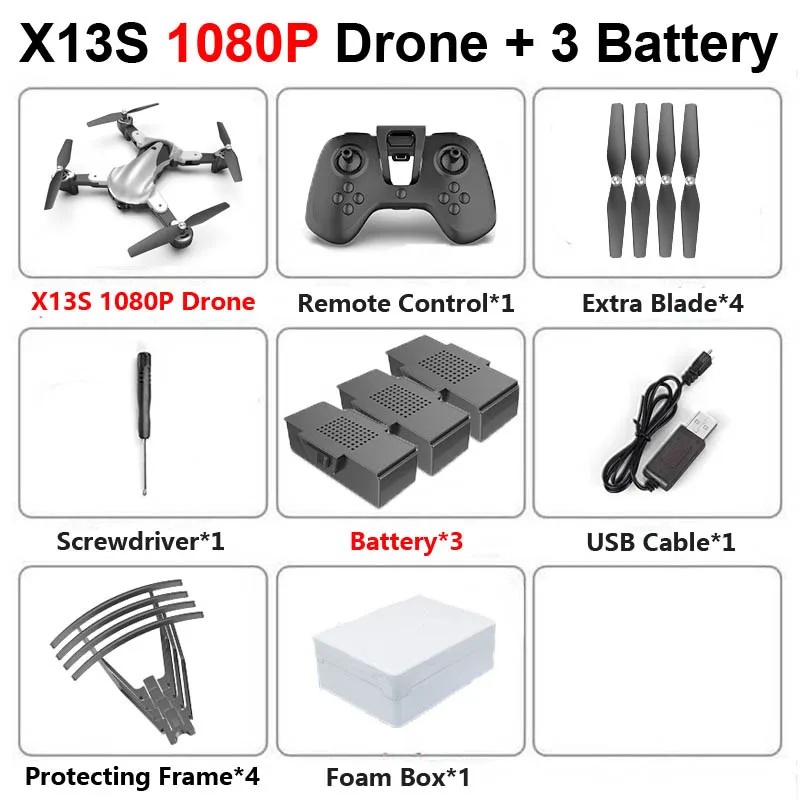 X13S 1080P 3B Foam X13S складной Профессиональный Дрон с 4K HD двойной камерой WiFi FPV оптический поток RC вертолет Квадрокоптер детские игрушки VS SG106 E58 - Цвет: X13S 1080P 3B Foam