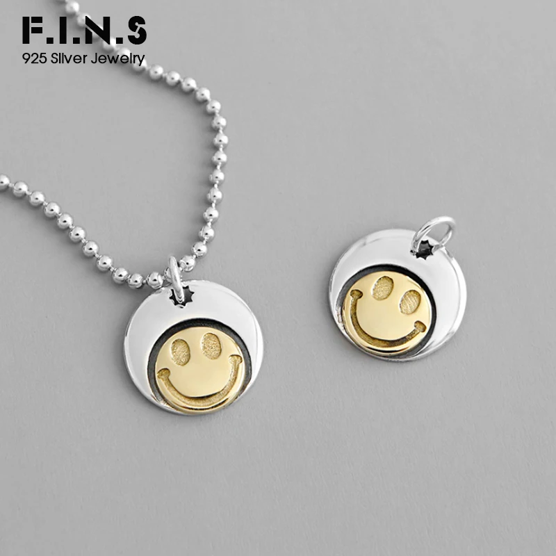 

F.I.N.S Korean S925 Sterling Silver Small Pendant Necklace INS Brass Round Smile Face Pendant without Chain Women's Pendant