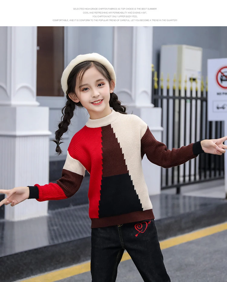 Новые свитера для девочек 3-10 лет; осенне-зимняя хлопковая детская одежда; пуловеры; свитера с круглым вырезом; хлопковая одежда для больших детей