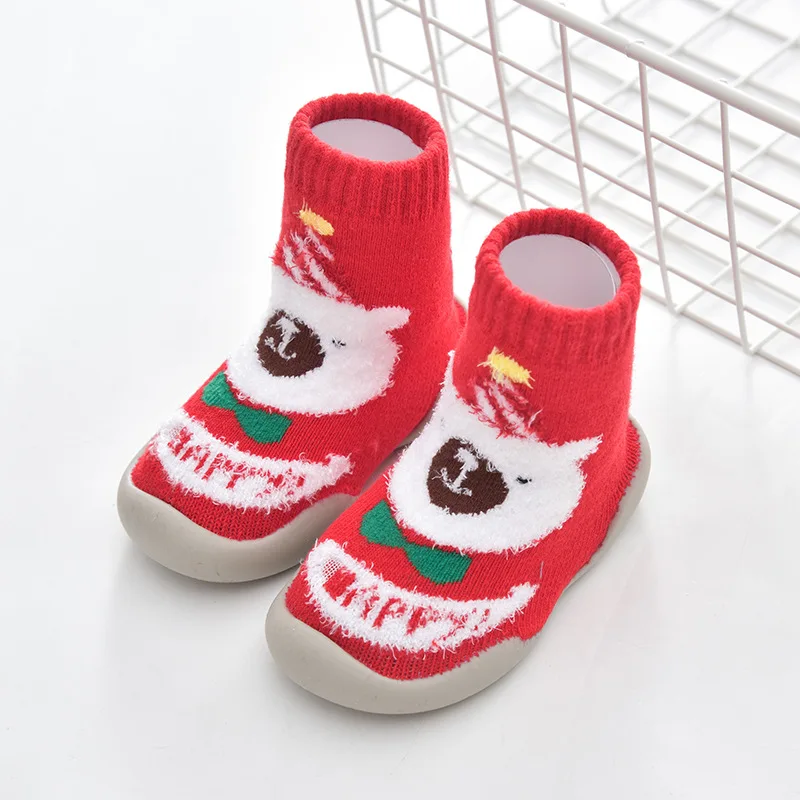 Детские ботиночки для новорожденных; рождественские милые теплые зимние ботиночки для мальчиков и девочек; удобные мягкие Нескользящие Детские ботиночки для малышей