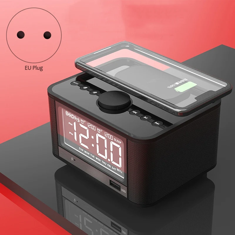 

Wireless Charging Alarm Clock Bluetooth Speaker FM Radio with LED Display for IPhone Xs Max, XR, X/Xs, Galaxy S9/S8/S7, AirPods