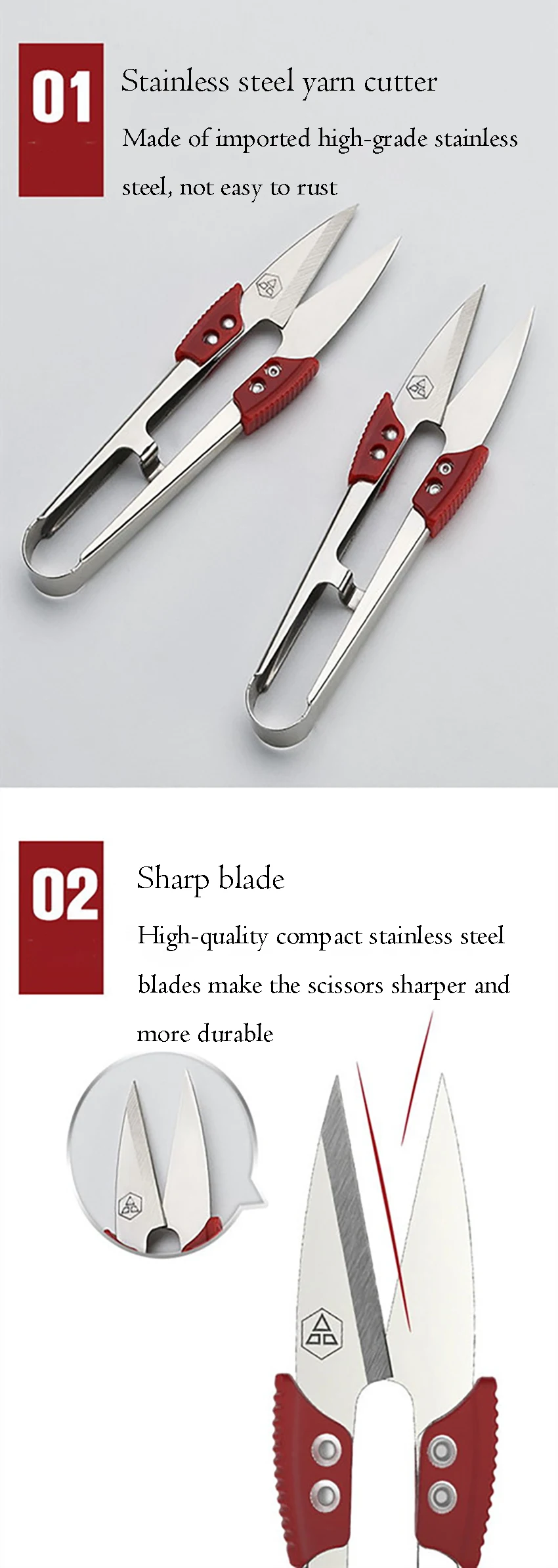 Description Picture 4 of itemU Shaped Household Spring Yarn Scissors Embroidery Scissors Nippers DIY Trimming Sewing Shears Cutter Fabric Thread Scissors