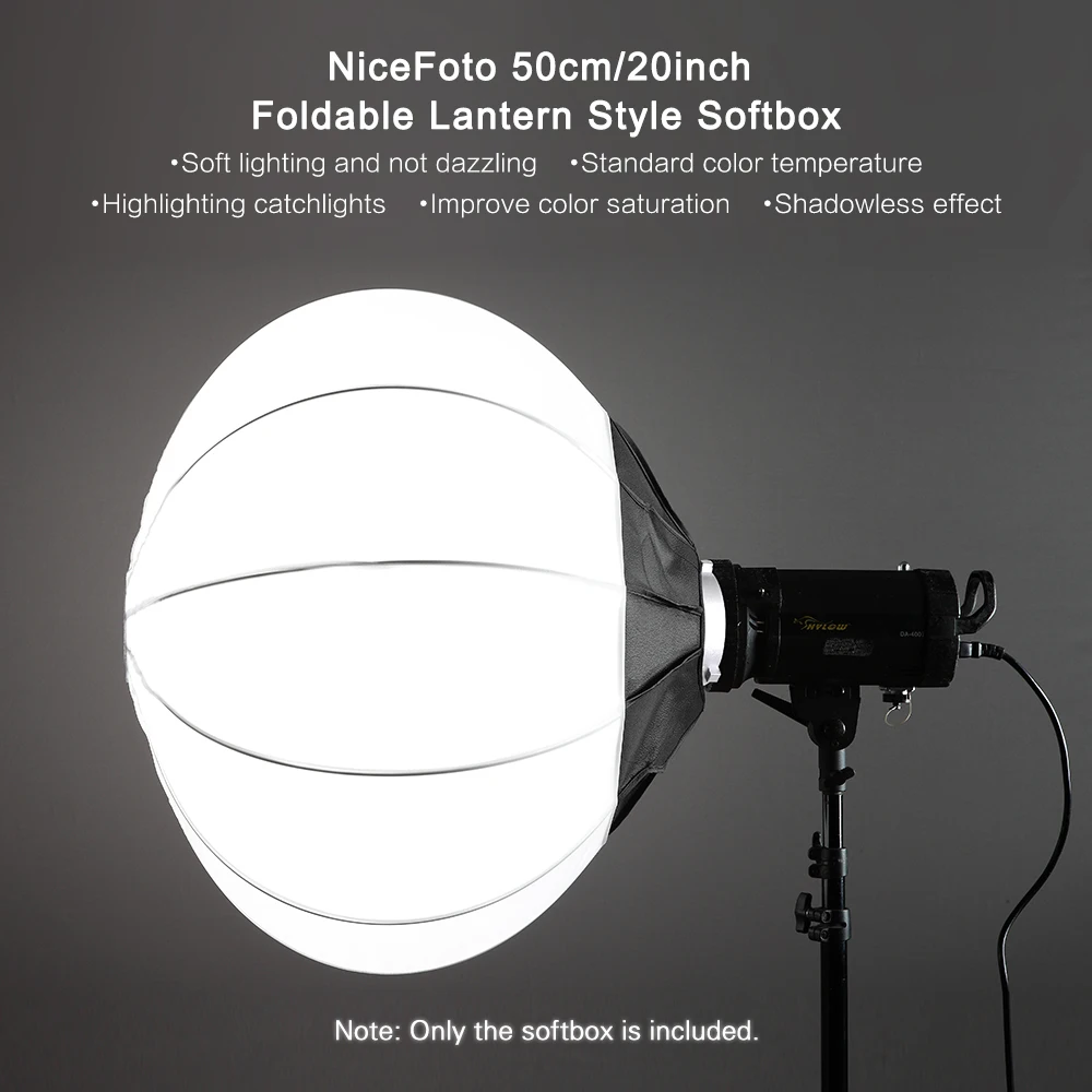 NiceFoto 50cm/20inch Softbox Ball Shape Soft Box Foldable Lantern Style with Bowens Mount Quick-Install Portable for Speedlite images - 6