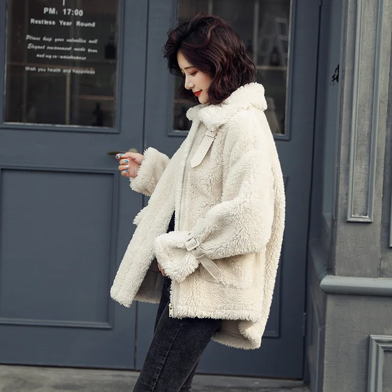 

Lambs Wool Coat Women's 2019 Winter New Style Popular WOMEN'S Dress Korean-style Loose Casual Stand Collar ke li rong Sheep Shea