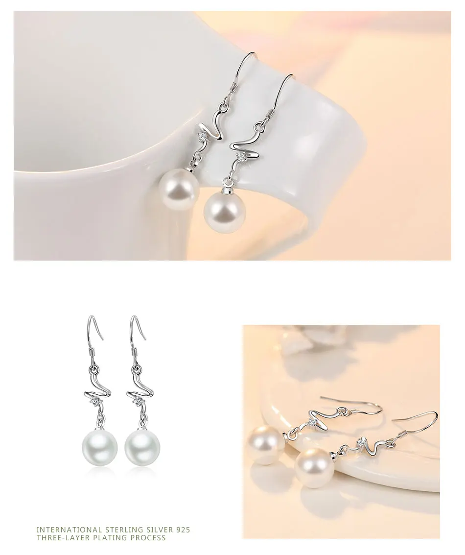 Zdadan 925 Sterling Silber lange gebogene Perle Tropfen Ohrringe für Frauen Mode Hochzeits feier Schmuck Geschenk – Detail 4