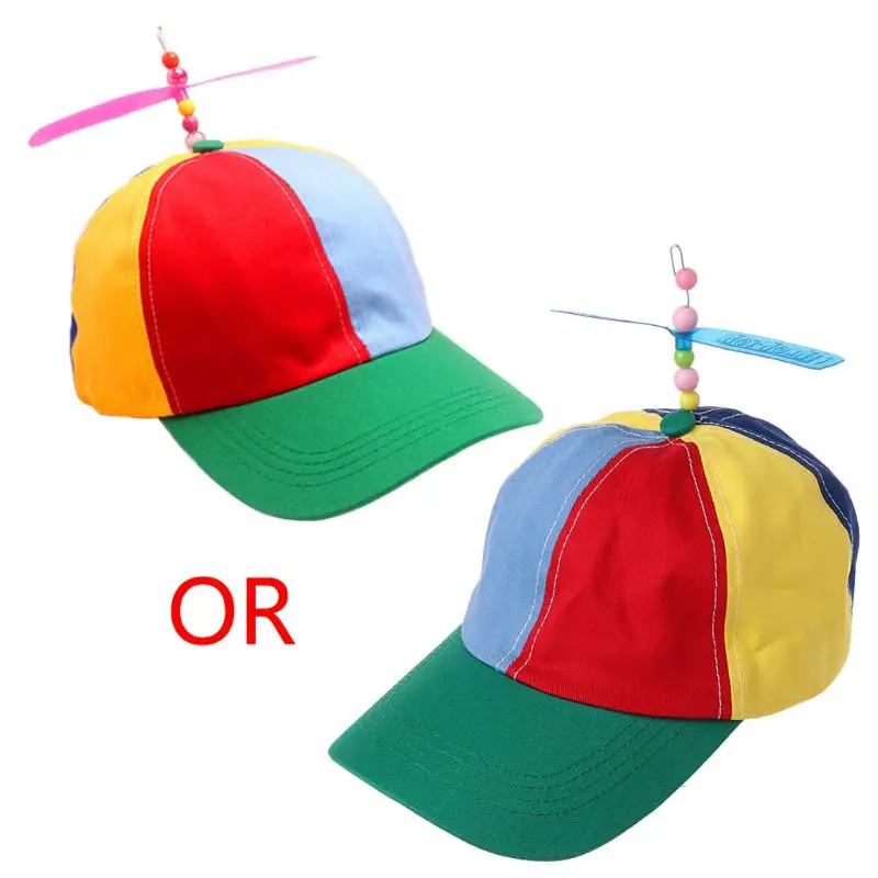 Adult Kid Summer Helicopter Propeller Cap Colorful Patchwork Dragonfly Beaded Cosplay Party Adjustable Snapback Dad Hat - Color: Adult