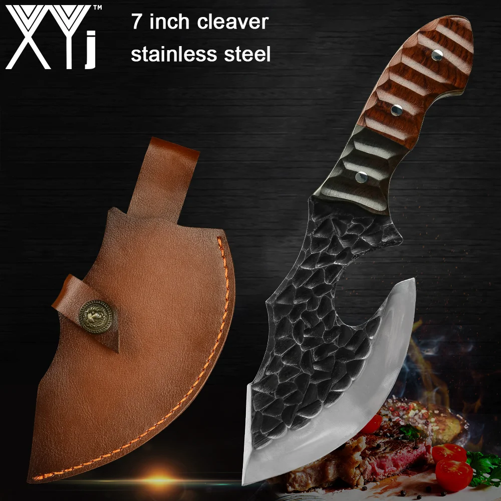 XYj Stainless Steel Cleaver Knife Sheath Leather Cover 7'' inch Butcher Sword Pocket Hunting Nakiri Santoku Slicer | Дом и сад