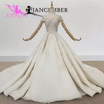 شراءAIJINGYU فساتين فاخرة 2021 قطار ملكي طويل لبنان فستان الزواج على الانترنت بيع الصين فستان الزفاف مسلم بالجملة