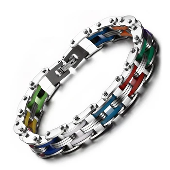 

Personality Rainbow Silicone Stainless Steel bicycle Chain Link Bracelet for Women/Men Heavy Punk Jewelry