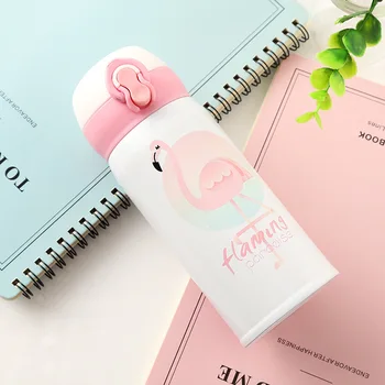 

Thermocup Bouncing Cover Bottle Vacuum flask 350ML 500ML Flamingo Pattern Thermal Mug Travel Thermos Cup Stainless Steel