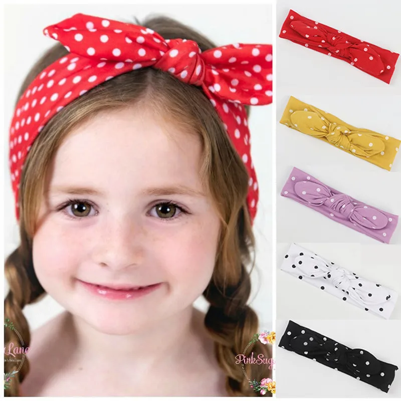 

European American Baby Cute Polka Dot Rabbit Ears Cotton Headbands Girl Bow Elastic Hair Bands Headwear Fashion Hair Accessories