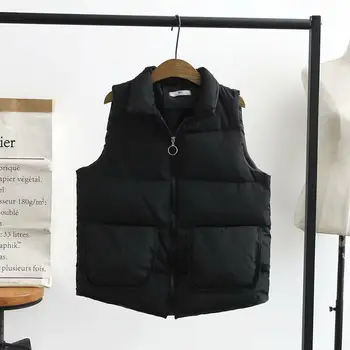 

Plus size soft cotton stand collar sleeveless women parka vest 2020 new winter casual ladies solid black red Beige jacket female