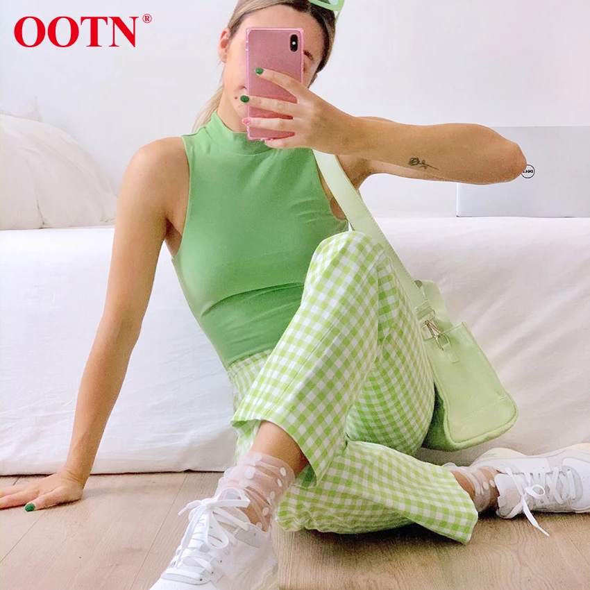 green straight pants