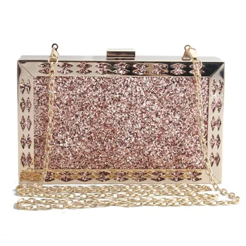

Pink Sequin Box Bags Ladies Elegant Evening Party Clutches Metal Glitter Fashion Party Shoulder Pouch Female Hard Surface Purse