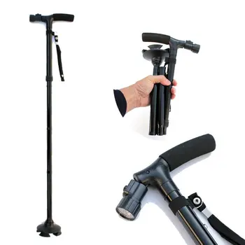 

Thick Aluminum Alloy Retractable Lamp Old Man'S Cane Rugged Four-Legged Folding Elderly Walking Stick