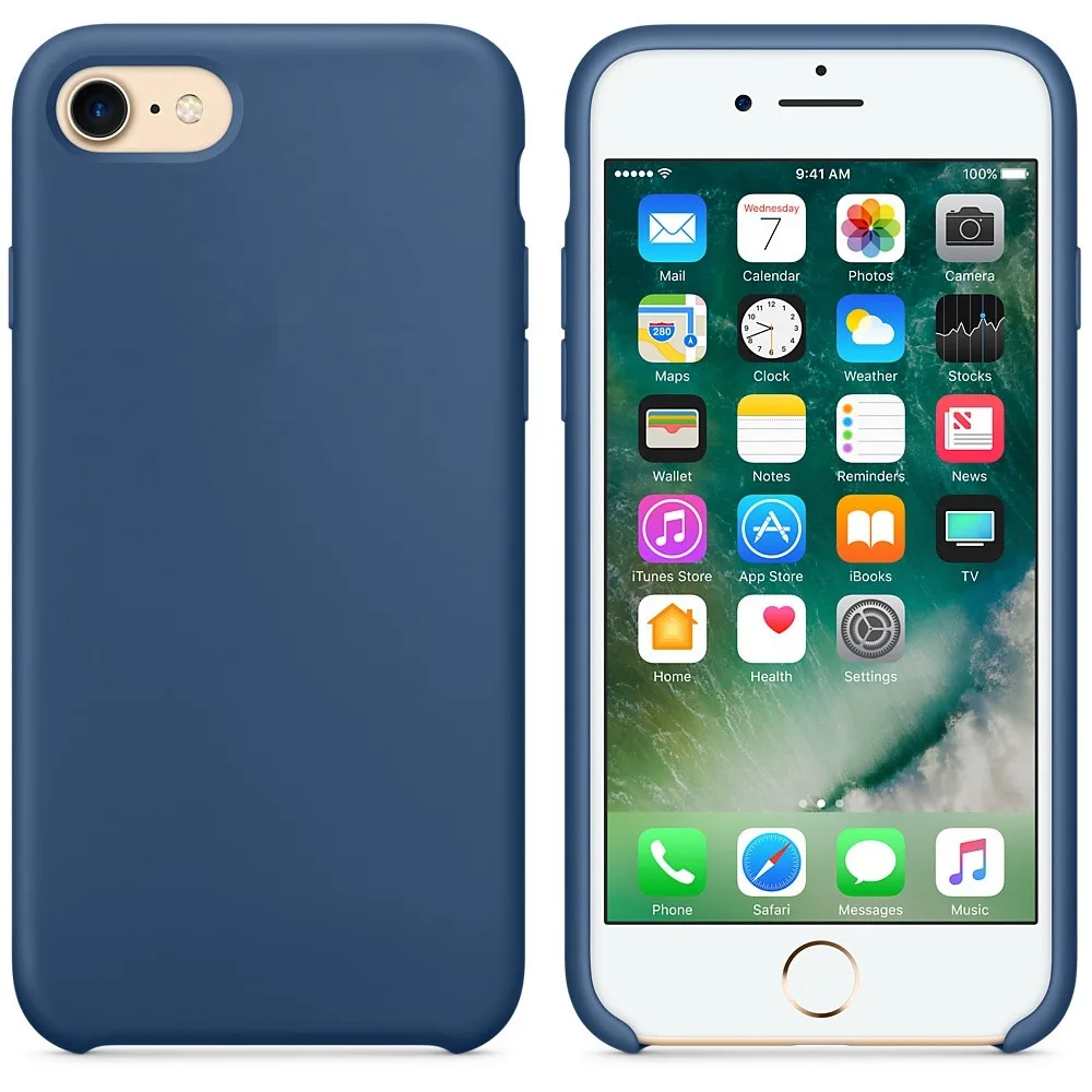 Роскошный официальный силиконовый чехол с логотипом для iPhone 6S 7 8Plus 5SE X, Жидкий чехол для Apple iPhone X XS, чехлы для MAX XR Capa - Цвет: Ocean Blue