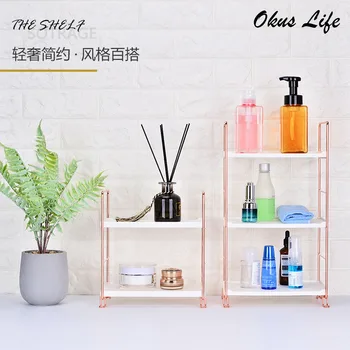 

3 Tier 2-Layer Detachable Home Desktop Cosmetics Storage Shelf Kitchen Storage Rack Bathroom Rose Gold Multi-layer Decor Shelf
