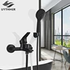 Matte Black Bathroom Shower Faucet Bath Faucet Mixer Tap ABS Hand Shower Set Wall Mount Black Shower Control Valve Taps 1