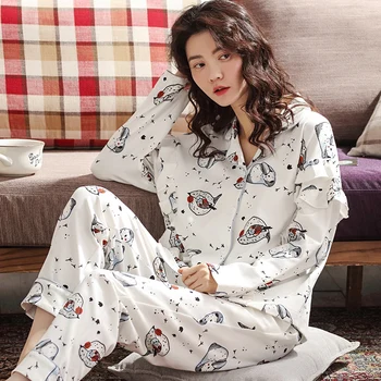 

M-XXXL Exquisite Home Service Cardigan Women's Cotton Pajamas Long-sleeved Trousers Fat MM170KG Casual and Comfortable