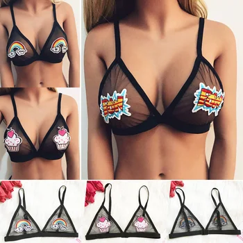 

Women Lace Bra Mesh Demi Shelf Bra Unlined See Through Bralette Cute Pattern BMF88