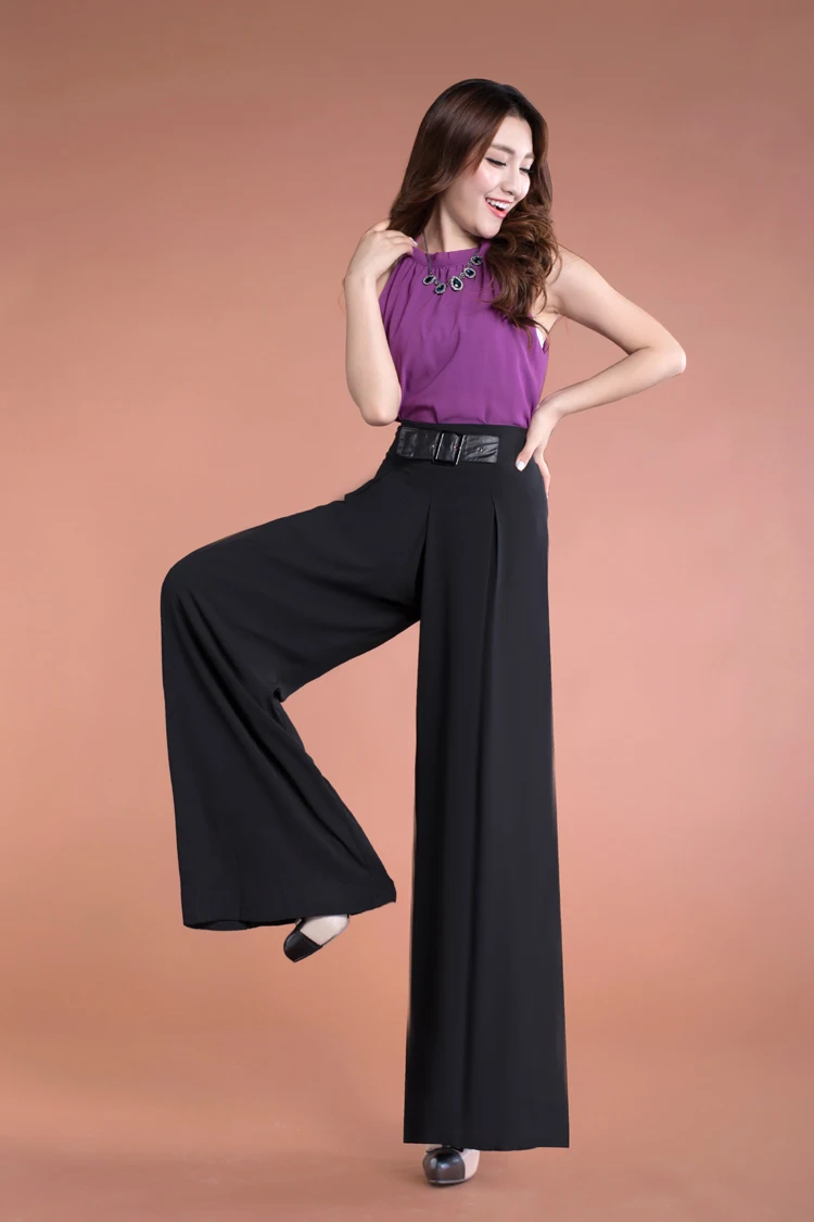 Женские Модные шифоновые брюки, плиссированные широкие брюки с высокой талией, свободные летние брюки, женские элегантные прямые тонкие брюки больших размеров