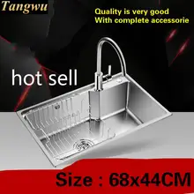 Бытовой стандартный кухонный одиночный корыто раковина пищевой 304 нержавеющая сталь Горячая Распродажа 68x44 см