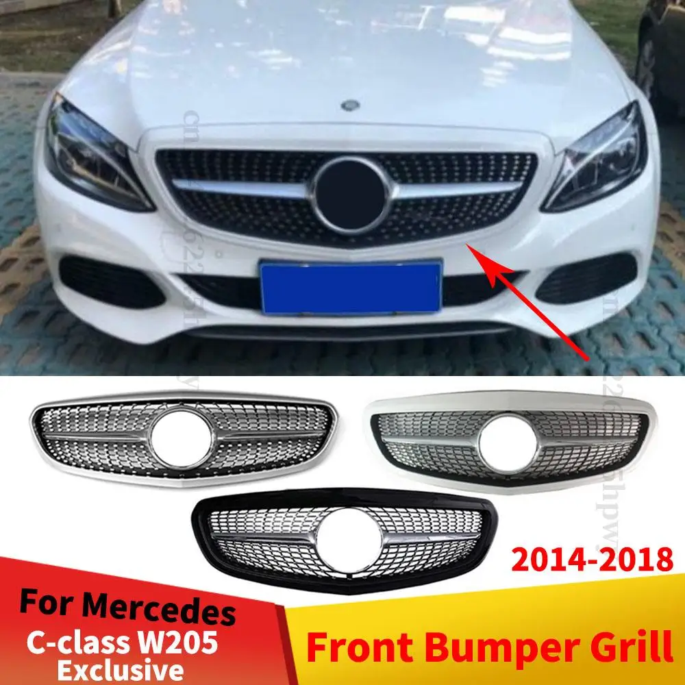 

Front Diamond Grille Racing Grill Decoration Body Kit For Mercedes Benz C W205 Exclusive Elegance 2014-2018 C220 C250 C300 C350