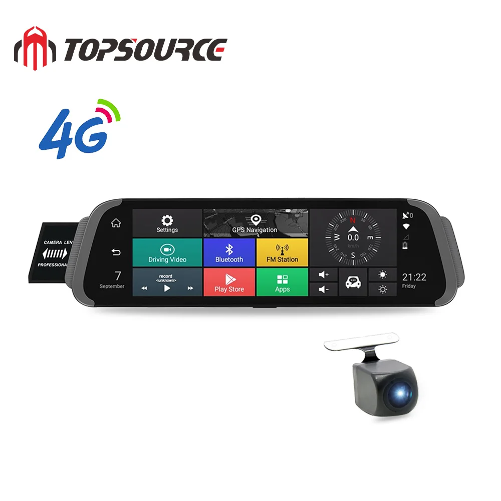 TOPSOURCE Автомобильный видеорегистратор Android 1" 3G/4G двойной объектив зеркало заднего вида dvr 1080P видео рекордер Dash cam ADAS gps wifi смарт-камера для автомобиля