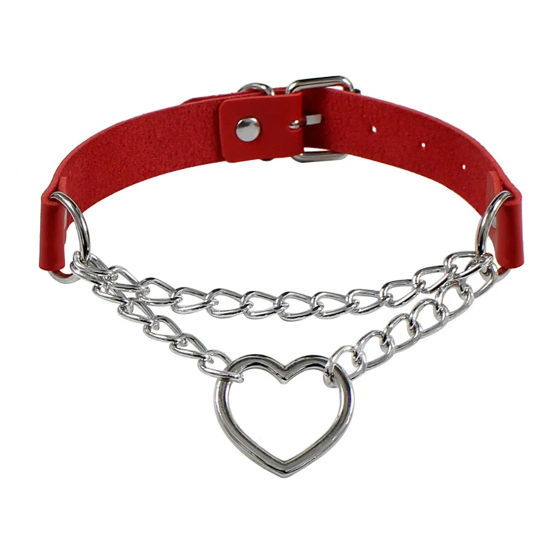Ожерелье-чокер в стиле панк из искусственной кожи с заклепками и шипами в форме сердца, ожерелье-ошейник с пряжкой, подарок для женщин, подарок на день рождения, ювелирное изделие