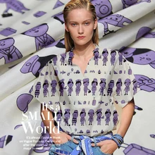 114 см мультфильм шелковая ткань с принтом 12 мм Креп Де Шин шелковая ткань летняя рубашка платье креп ткань шелковая ткань