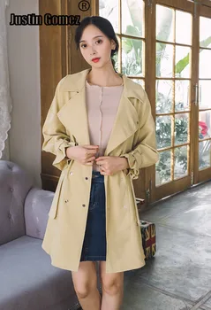 

Spring Korean Fashion Medium Long Windbreaker Coat for Business Women Slim Elegant Trench Coats with Pockets