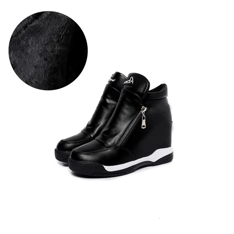 VIGOR/женские зимние ботильоны; обувь, увеличивающая рост; белые кроссовки на танкетке; теплая женская обувь на меху; WY156B - Цвет: Black Fur