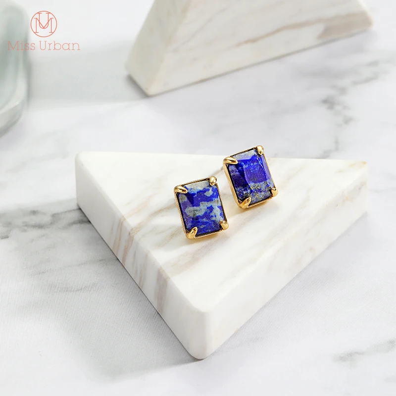 new arrivals square lapis lazuli stud earrings ethnic fashion jewelry for women