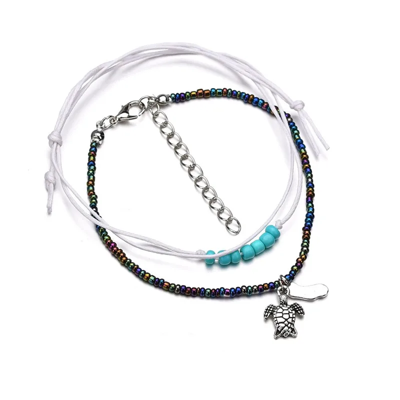 Vagzeb Bohemian Starfish Turtle Anklets For Women Vintage Beach Multiple Layers Anklet Ankle Bracelet Foot Jewelry