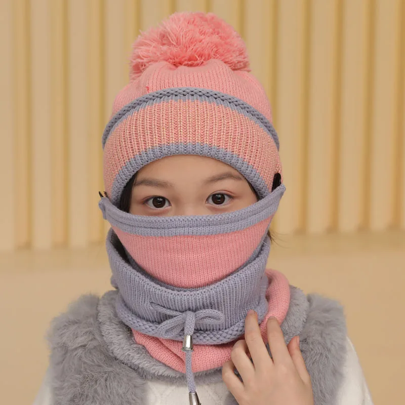 COKK Winter Hats Girls Boys Knitted Hat Warm Pom Pom Cap Skullies Beanies For Children High Quality Girls Mask Windproof