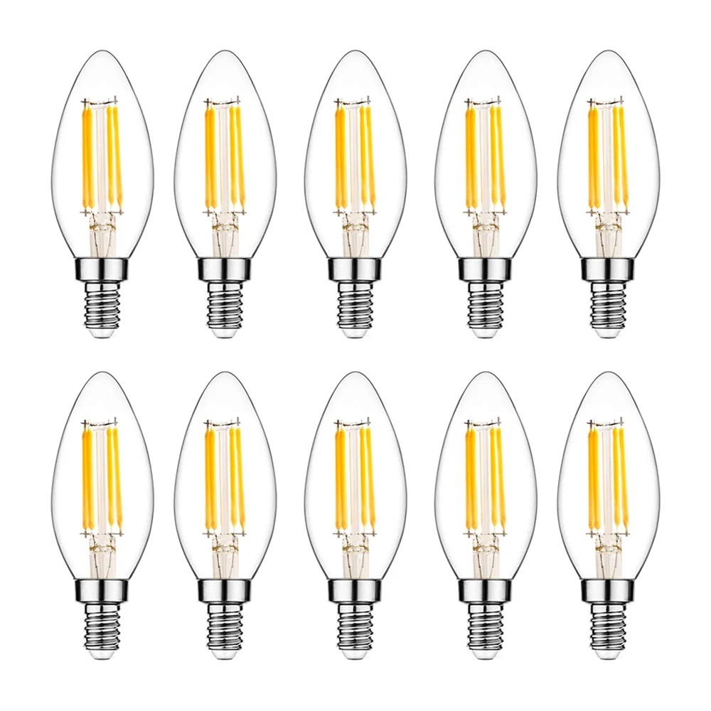 10pcs Retro Edison E14 LED Filament Bulb Cold /Warm White 220-240V C35 Glass Light Bulbs Vintage Candle Lamp Chandelier For Home