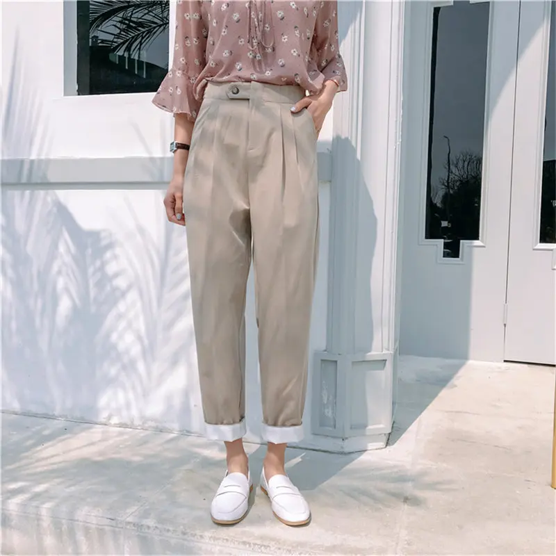 

HziriP Hot Selling Curl Chic Loose Fresh High Quality Straight Large Size Casual Solid Streetwear Suit Ankle-Length Pants