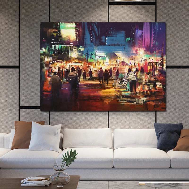 GOODECOR Wall Art Canvas Painting Posters Decorative Painting Lively Street Scene Painting Pictures Frameless
